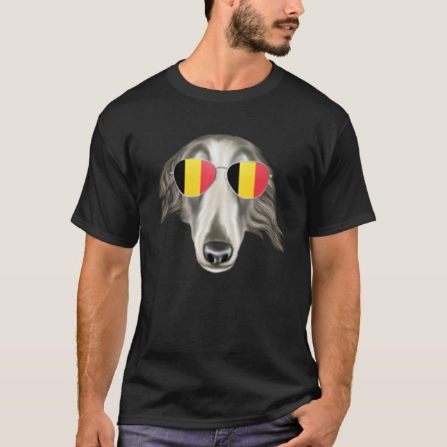Camiseta Belgium Flag Borzoi Dog Belgium Pocket (Frente)