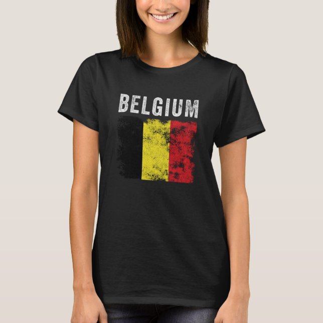 Camiseta Belgium Flag Distressed Men Women Kids Belgian Fla (Frente)