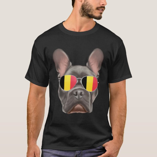 Camiseta Belgium Flag French Bulldog Dog Belgium Pocket (Frente)