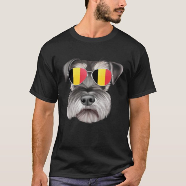 Camiseta Belgium Flag Miniature Schnauzer Dog Belgium Pocke (Frente)
