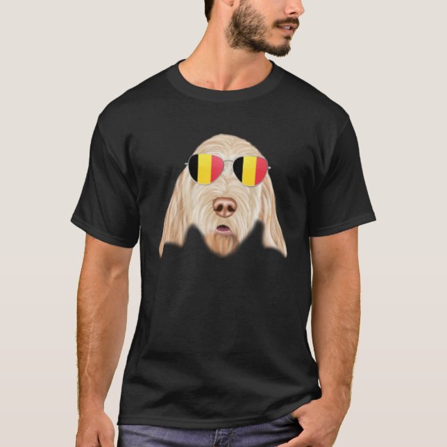 Camiseta Belgium Flag Spinoni Italiani Dog Belgium Pocket (Frente)
