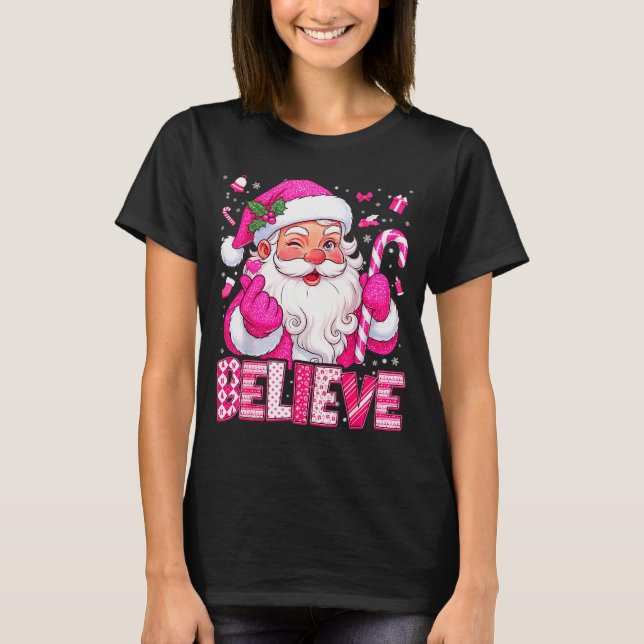 Camiseta Believe Cute Nk Santa Candy Cane Christmas Xmas Gi (Frente)