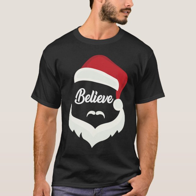 Camiseta Believe In Santa with Santa Hat and Beard for Men  (Frente)