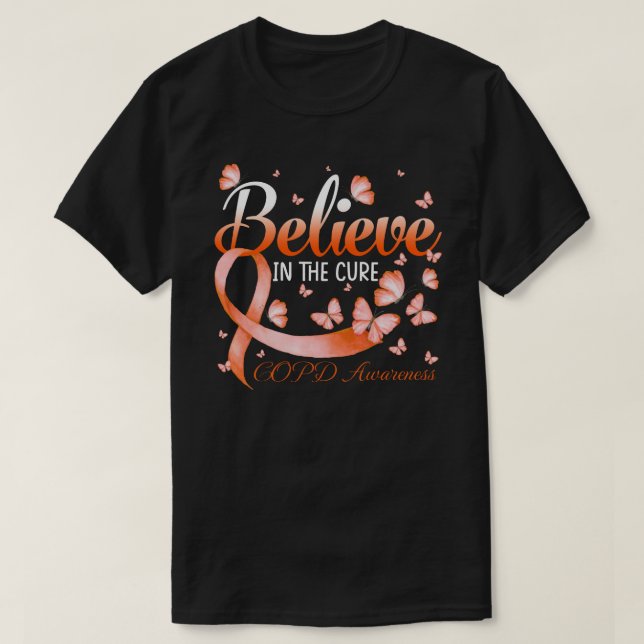 Camiseta Believe In The Cure COPD Awareness Butterfly (Frente do Design)