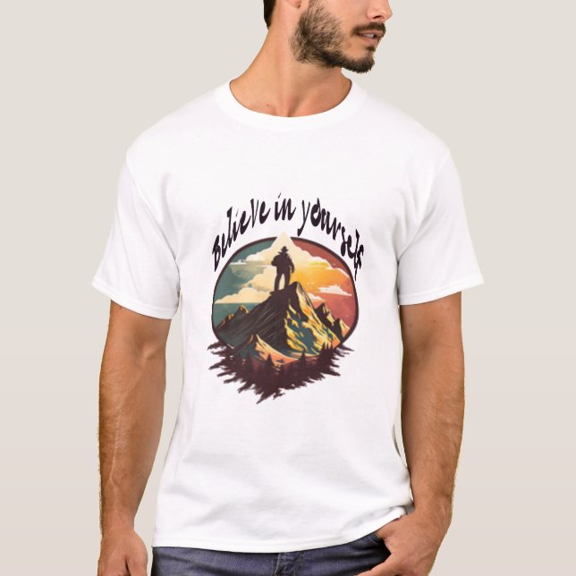 Camiseta "Believe in Yourself" Retro Mountain Adventure (Frente)
