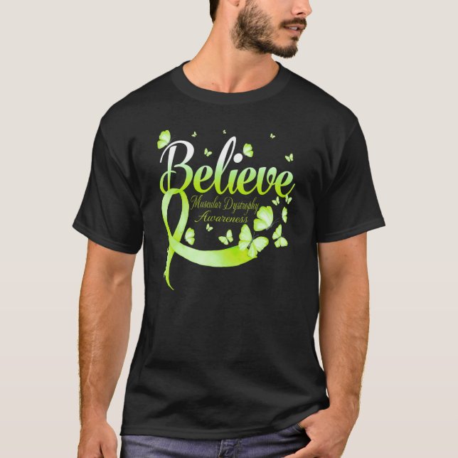 Camiseta Believe Muscular Dystrophy Awareness Butterfly (Frente)