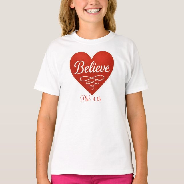 Camiseta Believe red and white heart (Frente)
