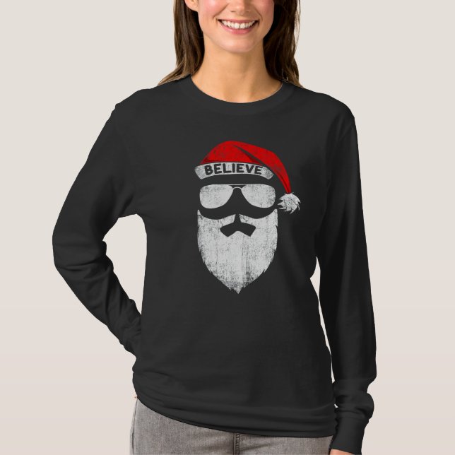Camiseta Believe Santa Hat Christmas Squad Family Group Mat (Frente)