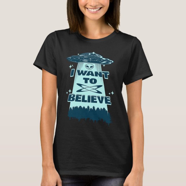 Camiseta Believe UFO Spaceship Alien Retro  Alien Believer (Frente)