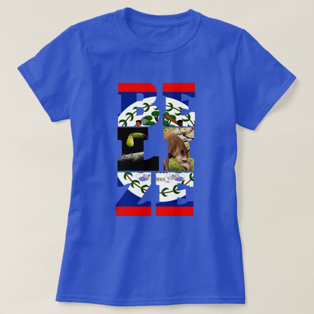 Camiseta Belize Flag, Tapir & Toucan Bird (Frente do Design)