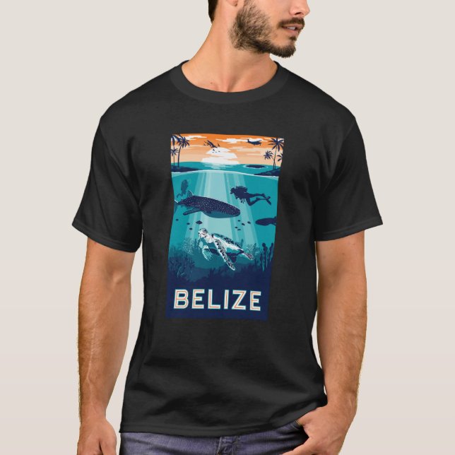 Camiseta Belize Snorkeling Whale Shark Sea Turtle Caribbean (Frente)