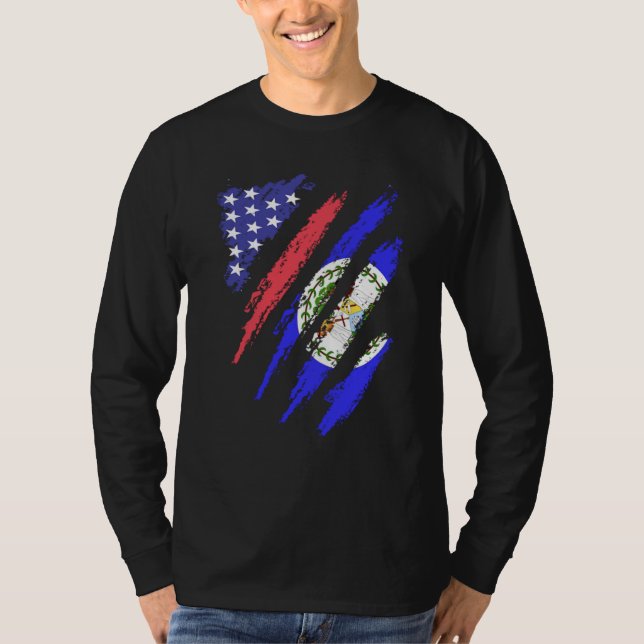 Camiseta Belizean American Patriot Grown Heart Flag Stripes (Frente)