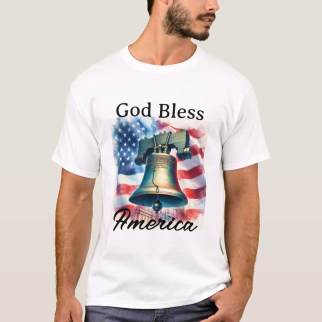 Camiseta Bell de Liberdade Patriótica da América deus abenç (Frente)