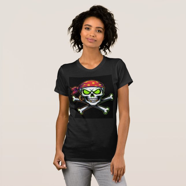 Camiseta Bella+Canvas Caveira Pirata Neon Verde (Frente Completa)