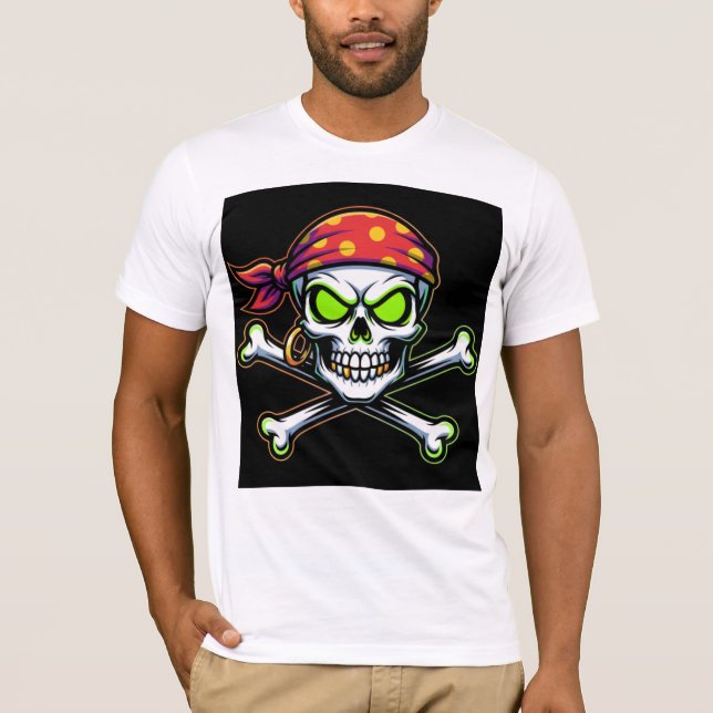 Camiseta Bella+Canvas Caveira Pirata Neon Verde (Frente)
