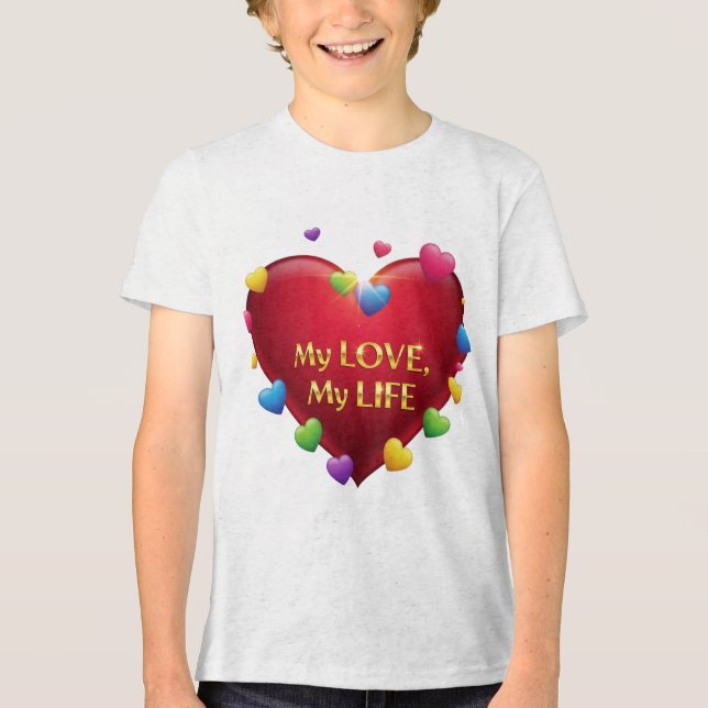 Camiseta Bella+Canvas 'My Love My Life' com (Frente)