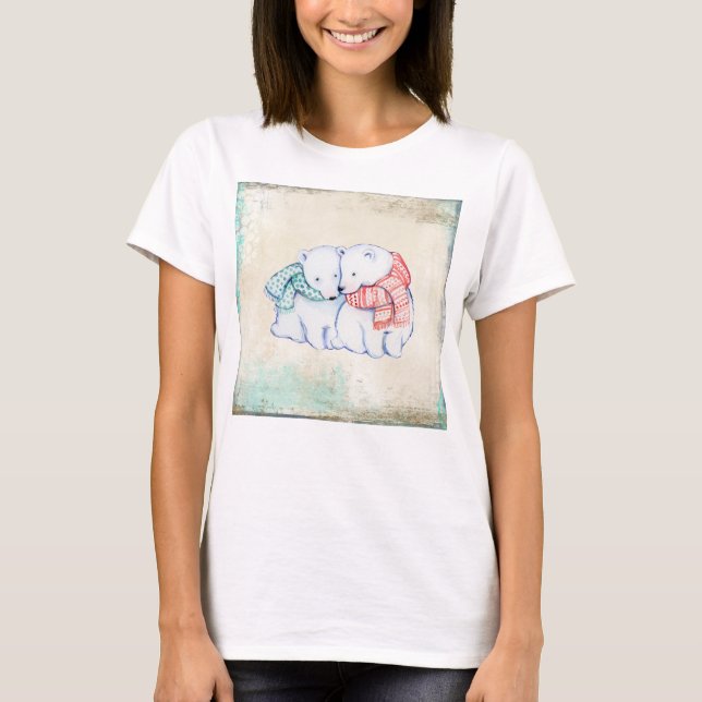 Camiseta Bella de Urso Polar+Círculo Flor de Canvas Superio (Frente)