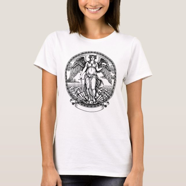 Camiseta Belo Anjo Grego alado com espada e caveira (Frente)