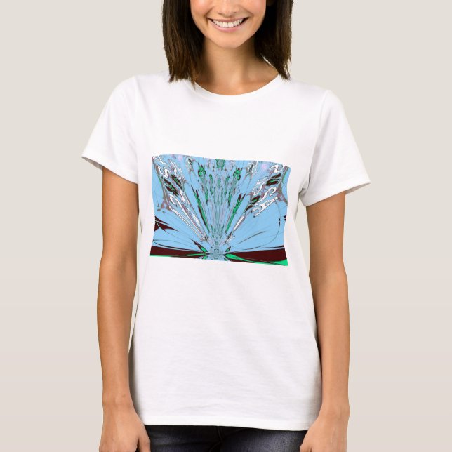 Camiseta Belo Aqua Azul Azul Incrível Arte Floral (Frente)