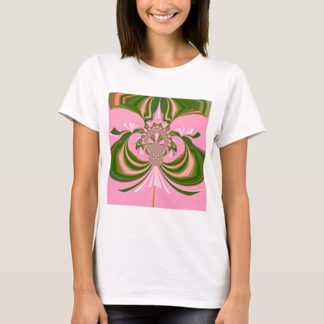 Camiseta Belo bebê rosa verde e branco Caleidoscópio (Frente)