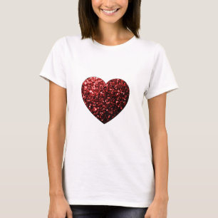 Camiseta Belo Brilho Vermelho Glitter faíscas Coração