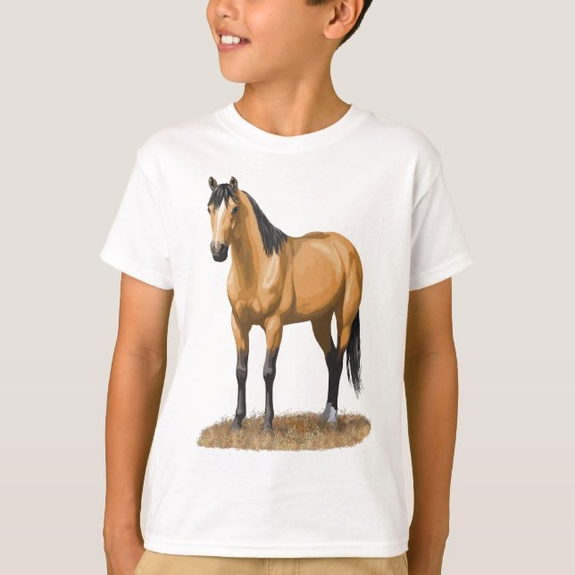 Camiseta Belo Buckskin Dun Quarter Horse Stallion Hors (Frente)
