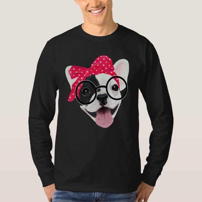 Camiseta Belo Buldogue Francês Vestindo Óculos De Fone Fran (Frente)