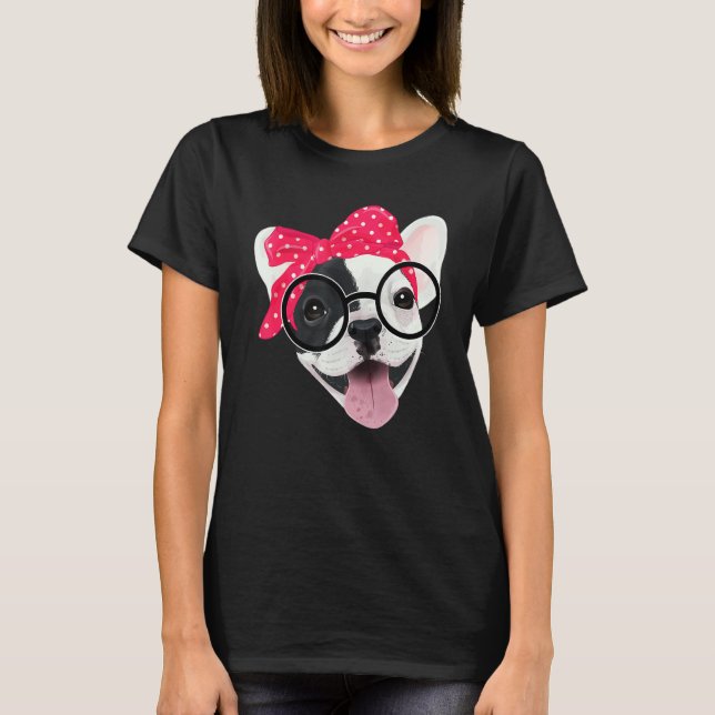 Camiseta Belo Buldogue Francês Vestindo Óculos De Fone Fran (Frente)