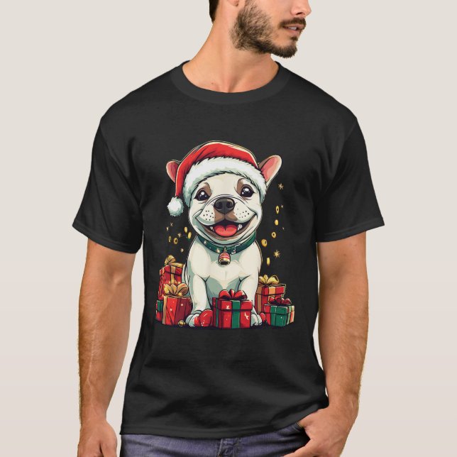 Camiseta Belo Bull Terrier Santa Hat Engraçado Natal Natal  (Frente)