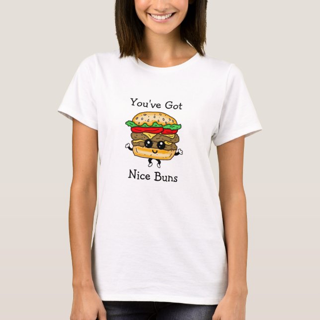 Camiseta Belo Buns Hamburger Comida Pun Engraçado (Frente)