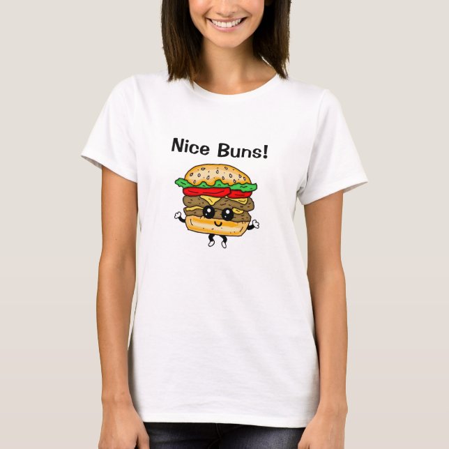 Camiseta Belo Buns Hamburger Comida Pun T-Shirt Engraçado (Frente)