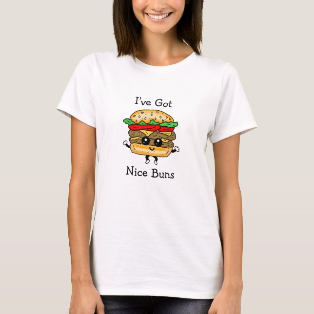 Camiseta Belo Buns Hamburger Comida Pun T-Shirt Engraçado (Frente)