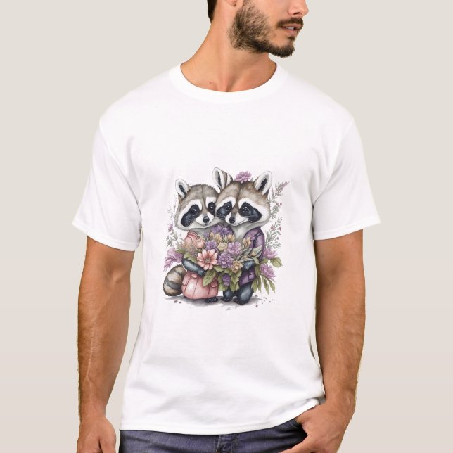 Camiseta Belo Casal De Cachorro Com Flores (Frente)