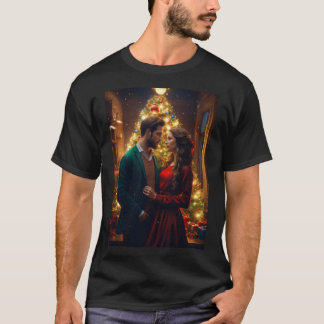 Camiseta Belo casal Europeu na véspera de Natal.