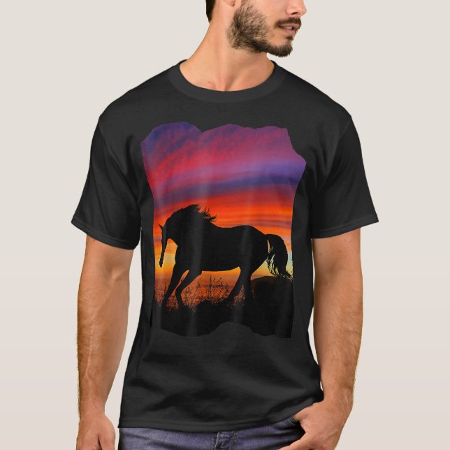 Camiseta Belo cavalo árabe silhueta sunset laranja p (Frente)
