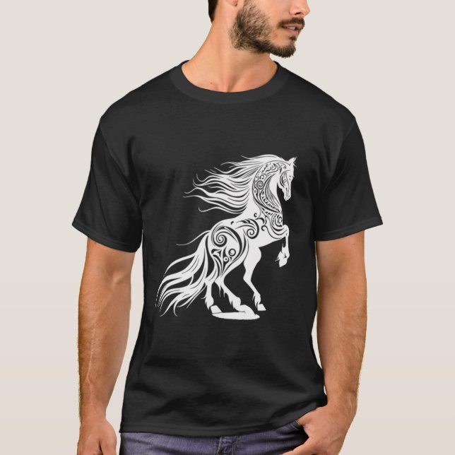 Camiseta Belo Cavalo Vetor Selvagem Esporte Animal Cavalgan (Frente)