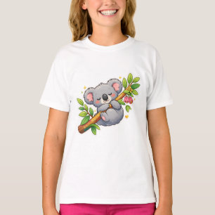 Camiseta Belo Coalha Dormente no Ramo de Eucalipto Kawaii 