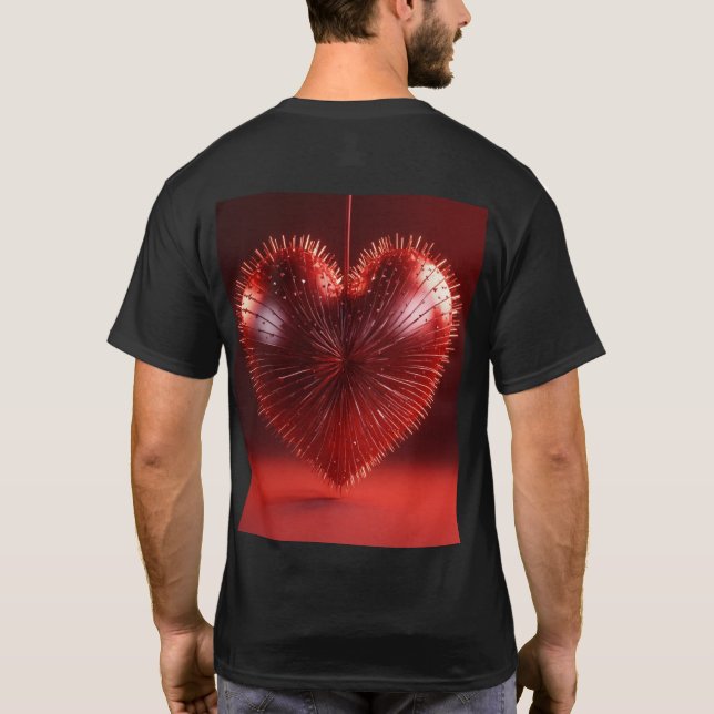 Camiseta belo coração de pico, 3d renderização, 8k, vermelh (Verso)