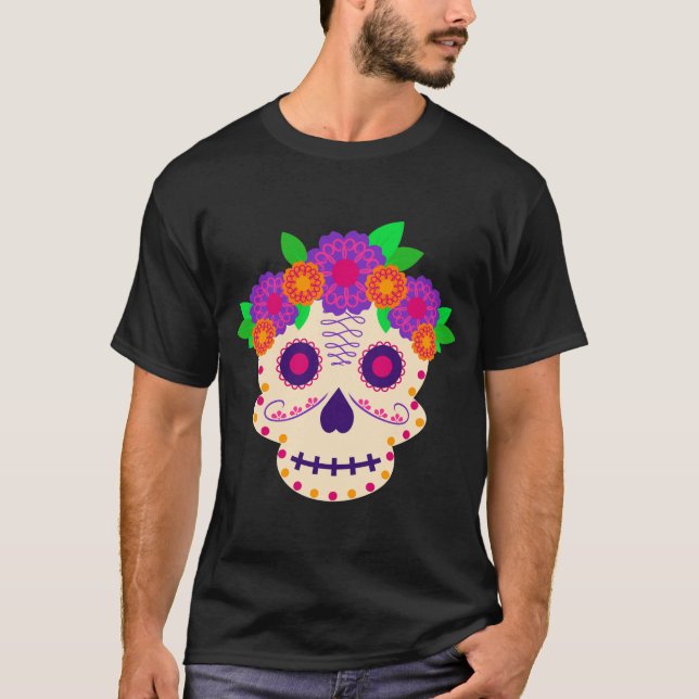 Camiseta Belo crânio com flores Día de los Muertos (Frente)