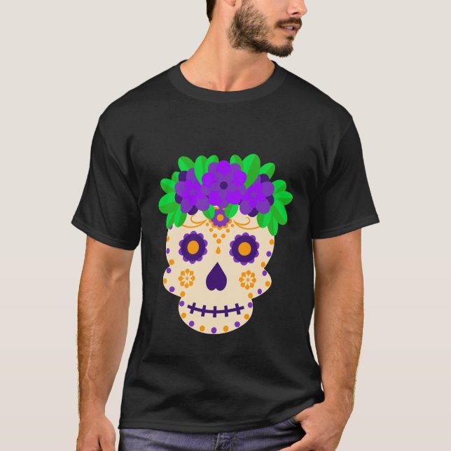 Camiseta Belo crânio com flores Día de los Muertos (Frente)