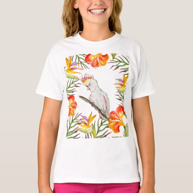 Camiseta Belo desenho de papagaio de aquarela (Frente)