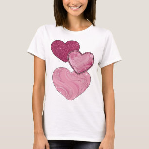 Camiseta Belo Design de CORAÇÕES ROSAS E BRILHO