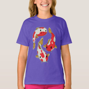 Camiseta Belo Design de Peixes Koi Cartoon