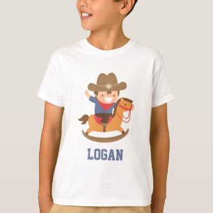 Camiseta Belo e Feliz Pequeno Cowboy no Cavalo Balanço