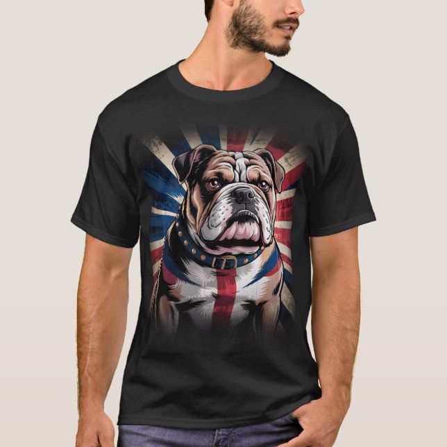 Camiseta Belo e poderoso Bulldog, bandeira do Reino Unido (Frente)