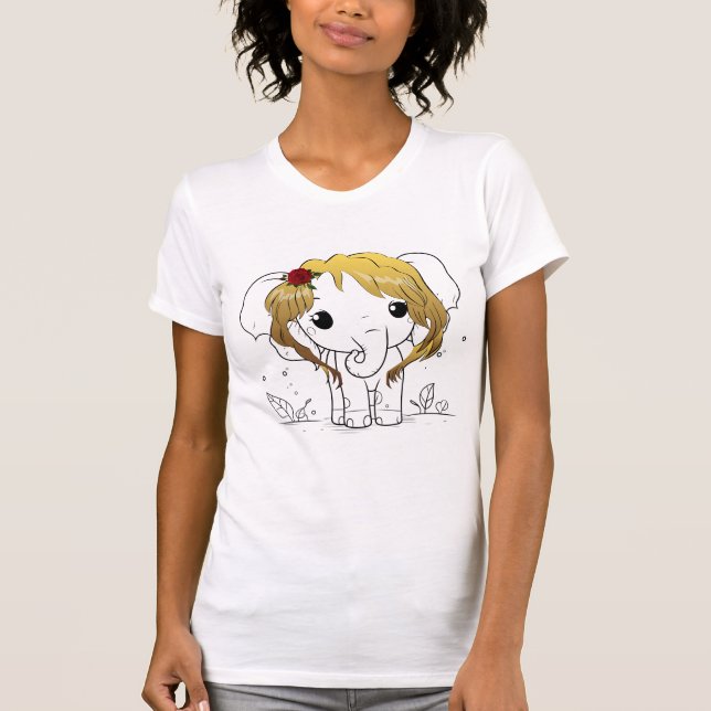 Camiseta Belo elefante bebê fêmea com cabelo amarelo (Frente)