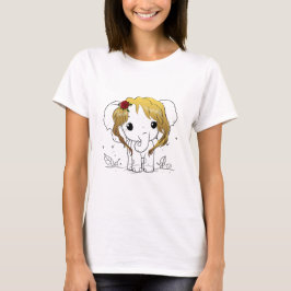 Camiseta Belo elefante bebê fêmea com cabelo amarelo