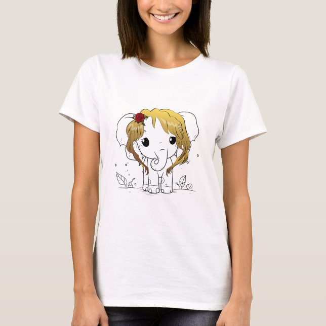 Camiseta Belo elefante bebê fêmea com cabelo amarelo (Frente)