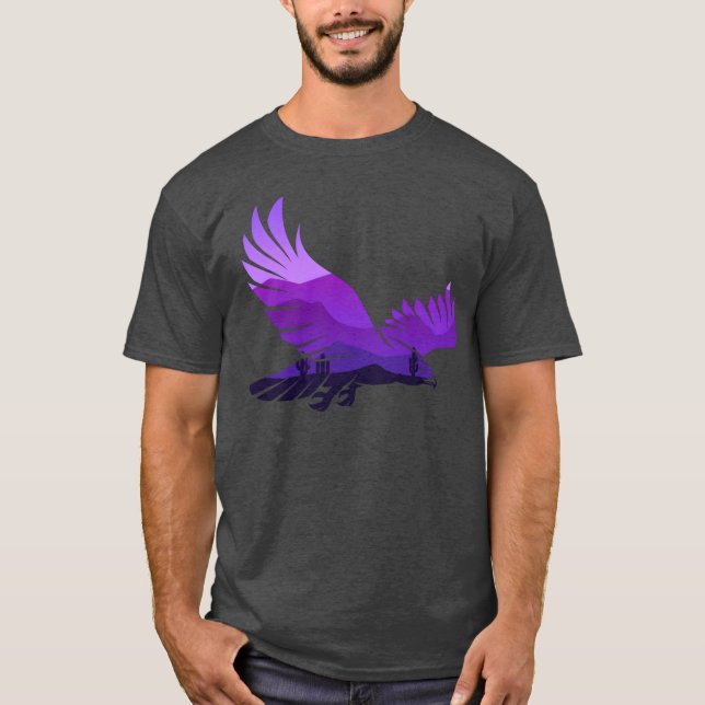Camiseta Belo funil da Silhouette de Ave da Floresta Voador (Frente)