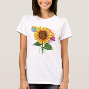 Camiseta belo impressão elegante com girassol